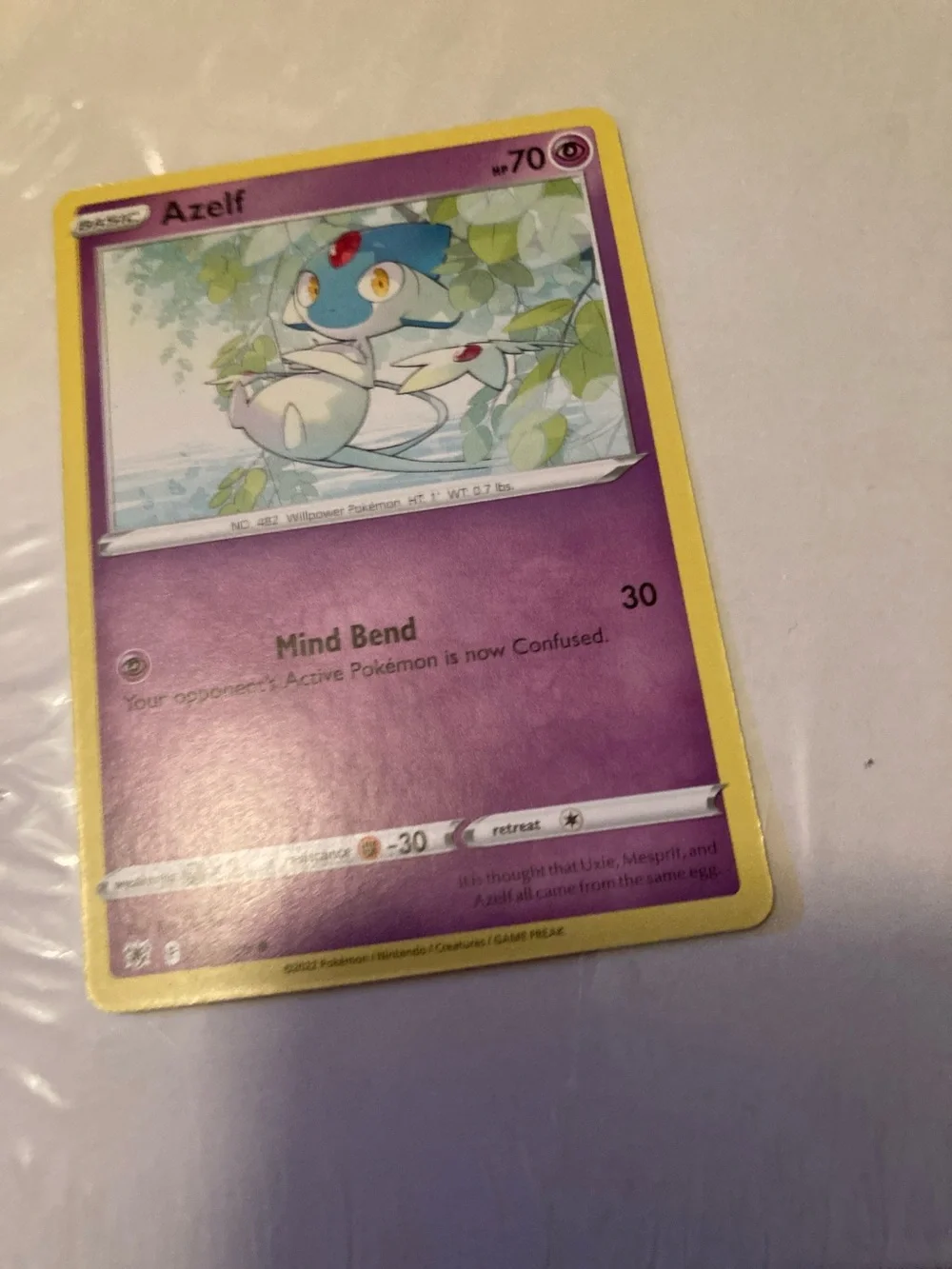Pokemon Azelf Psychic Trading Card - Yellow Border, Purple Artwork